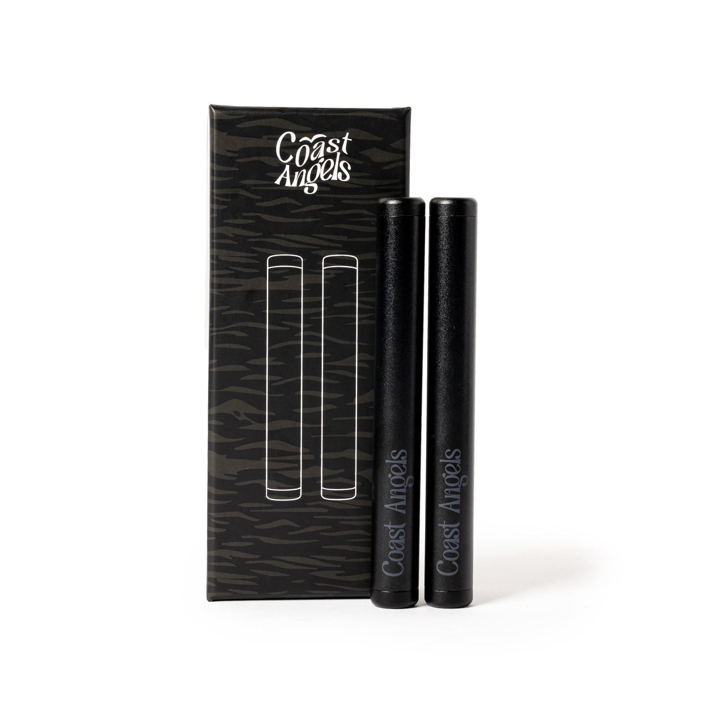 Two Coast Angles black smell proof aluminium tubes with box on a white background
