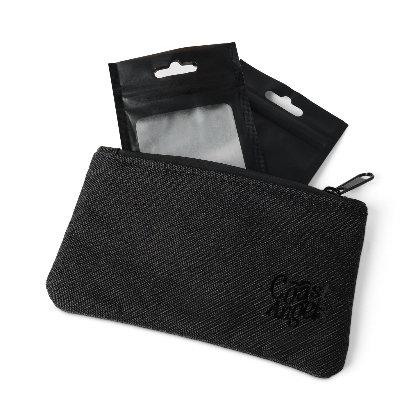 Black Coast Angels smell proof pouch on a white background