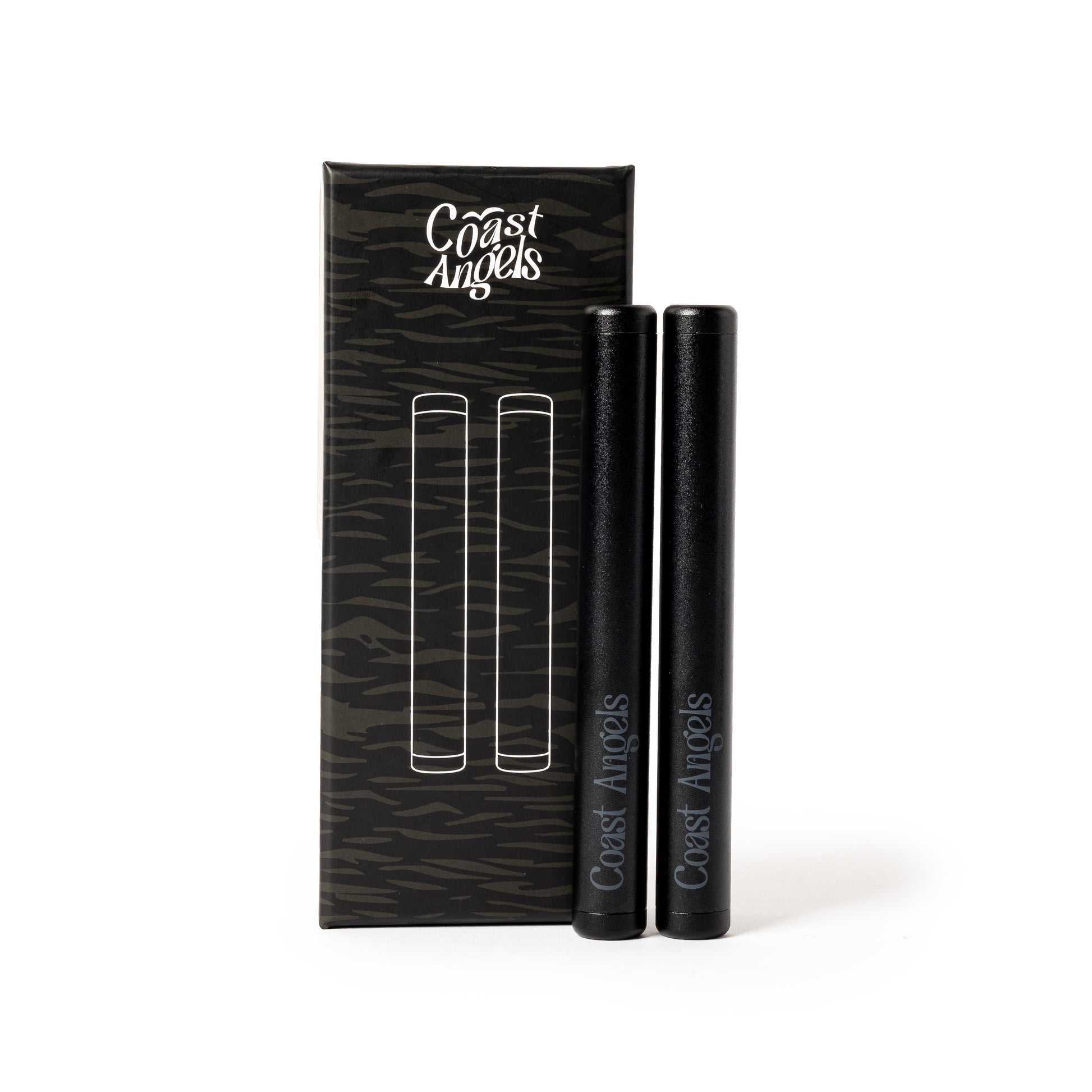 Two Coast Angles black smell proof aluminium tubes with box on a white background