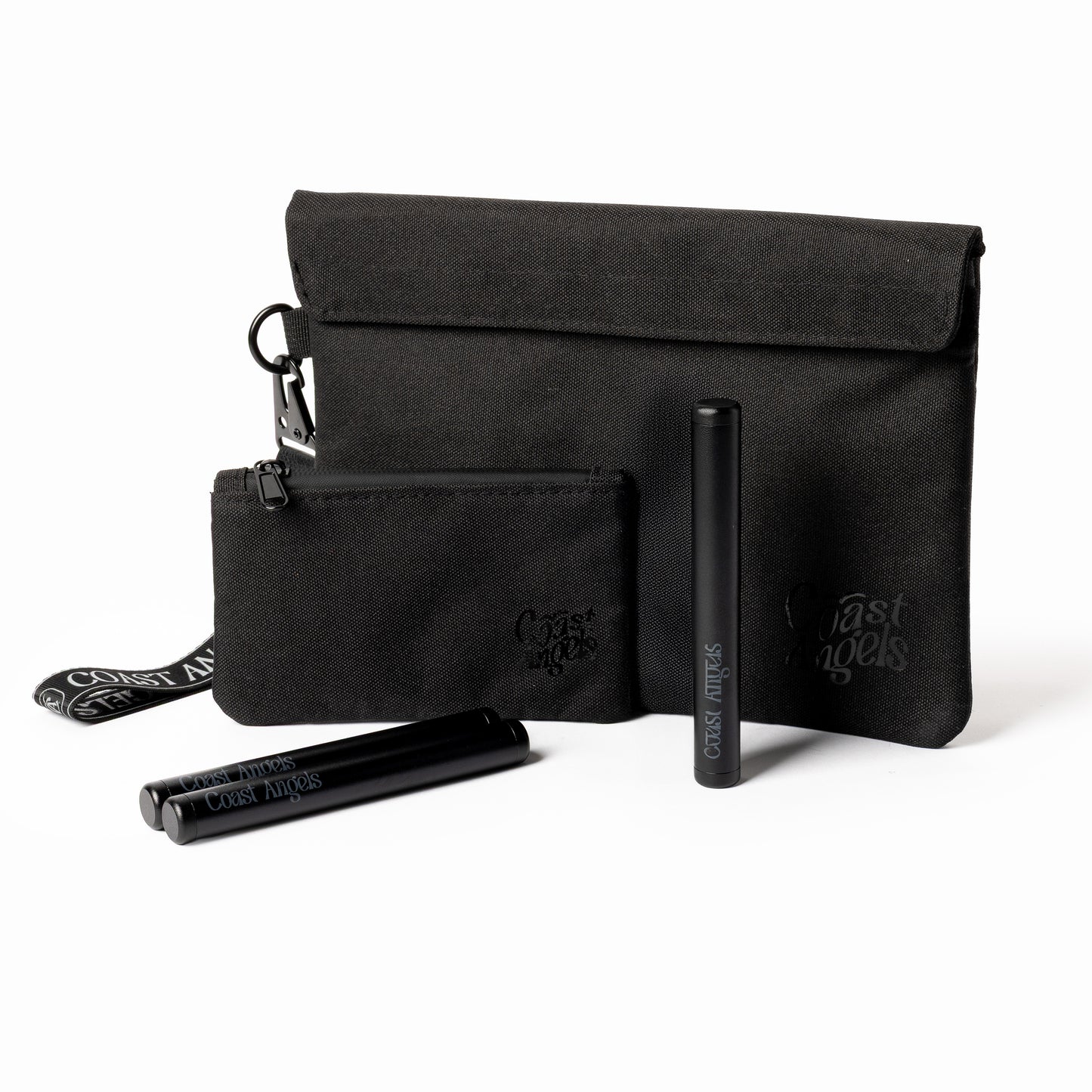 Black Coast Angels pouches on white background