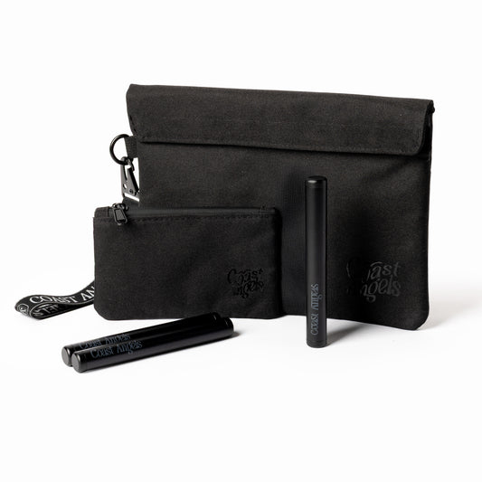 Black Coast Angels pouches on white background